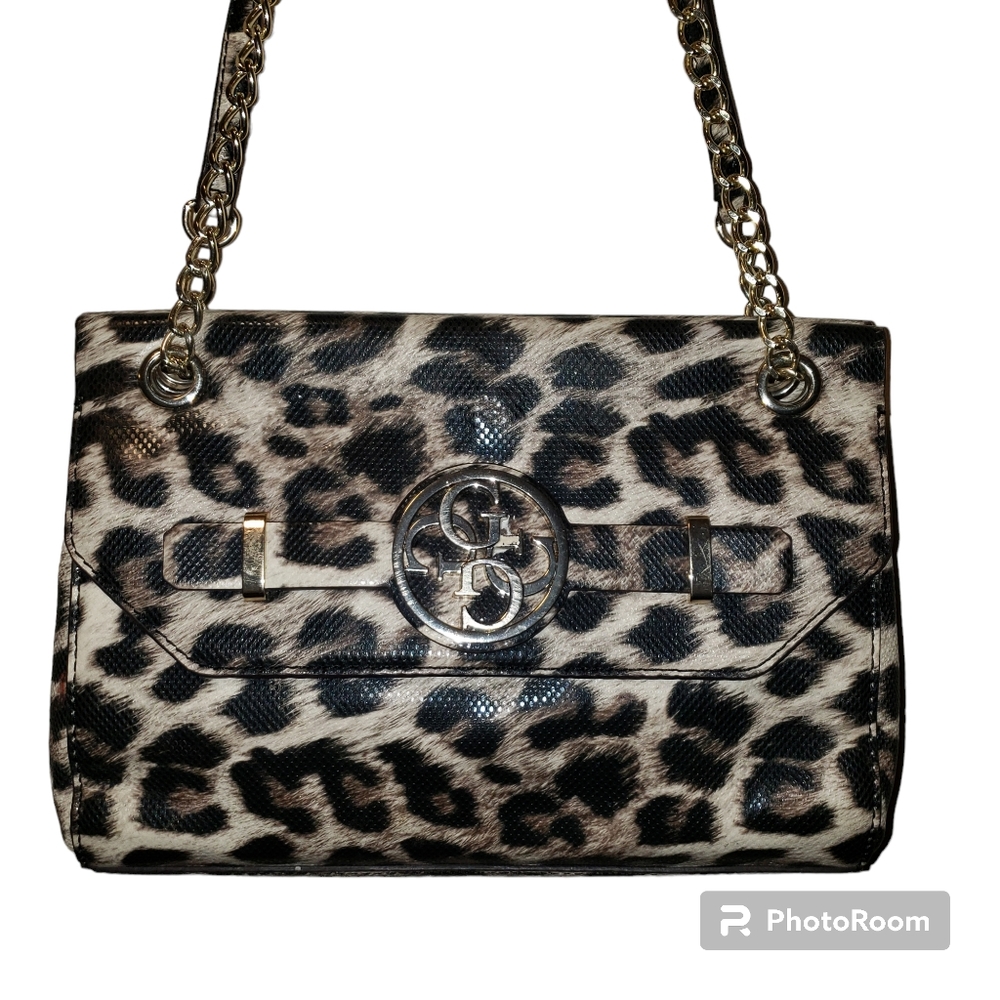 Guess Leopard Print Crossbody Bag with Gold Chain